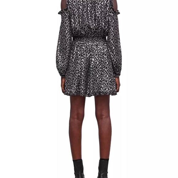 NWT | The Kooples | Cold Shoulder Mini Dress | Black wih Metallic Leopard Print - Picture 5 of 13